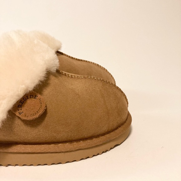 Fireside Tan White Sheepskin Leather Winter Slippers size 9.5 - Picture 4 of 15
